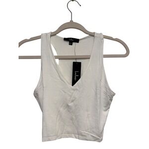 NWT Lulus White‎ V-Neck Racerback Cropped Tank Top Small